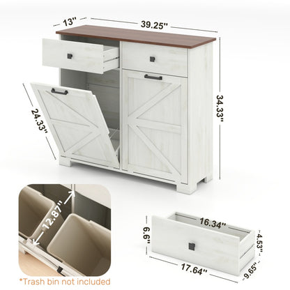 Farmhouse Barn-Door Double Tilt-Out Kitchen Trash Cabinet