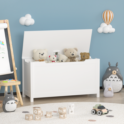 White Kids' Toy Box for Playroom with Safety Hinged Lid