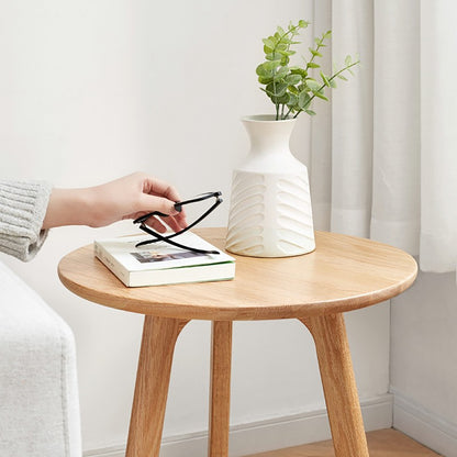 Modern Solid Oak Round End Table for Living Room
