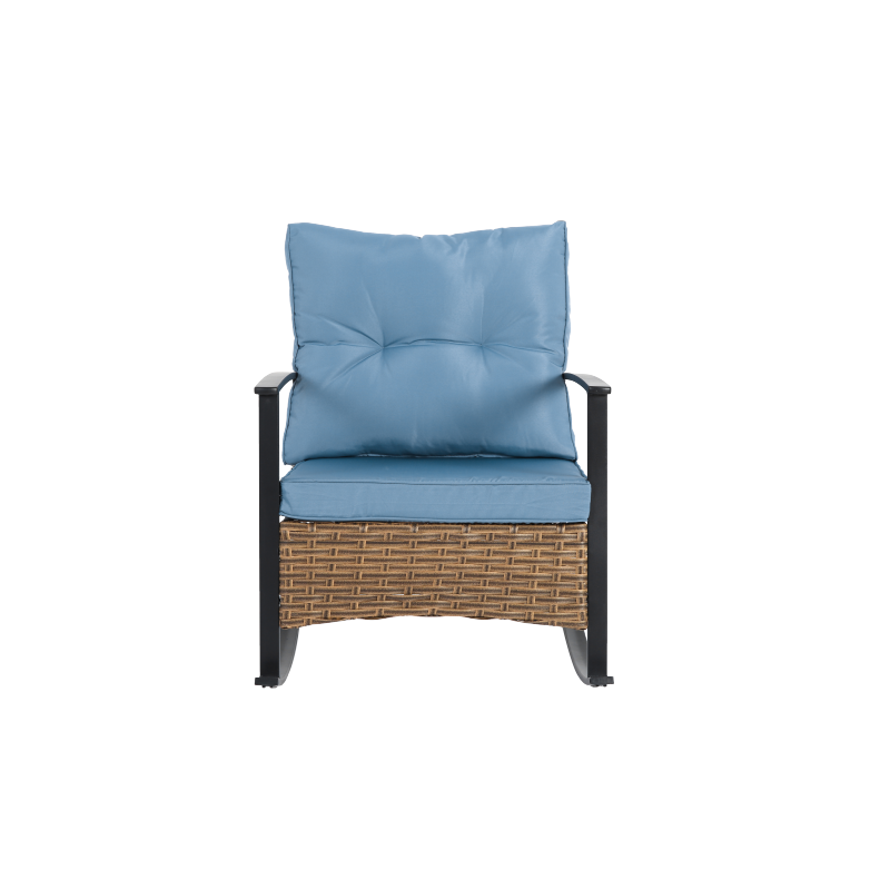 Wicker Patio Rocking Chair Set, 3-Pc, Blue, Compact