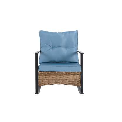 Wicker Patio Rocking Chair Set, 3-Pc, Blue, Compact