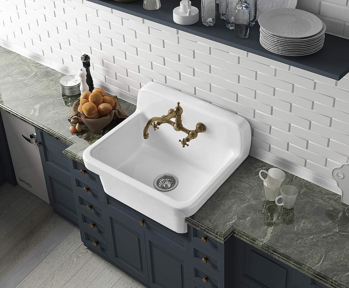 ELLAI Farmhouse Wall-Mount Utility Laundry Sink, High-Back