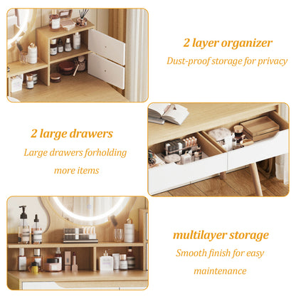 Modern Makeup Vanity for Small Bedrooms, Tri-Fold LED Mirror