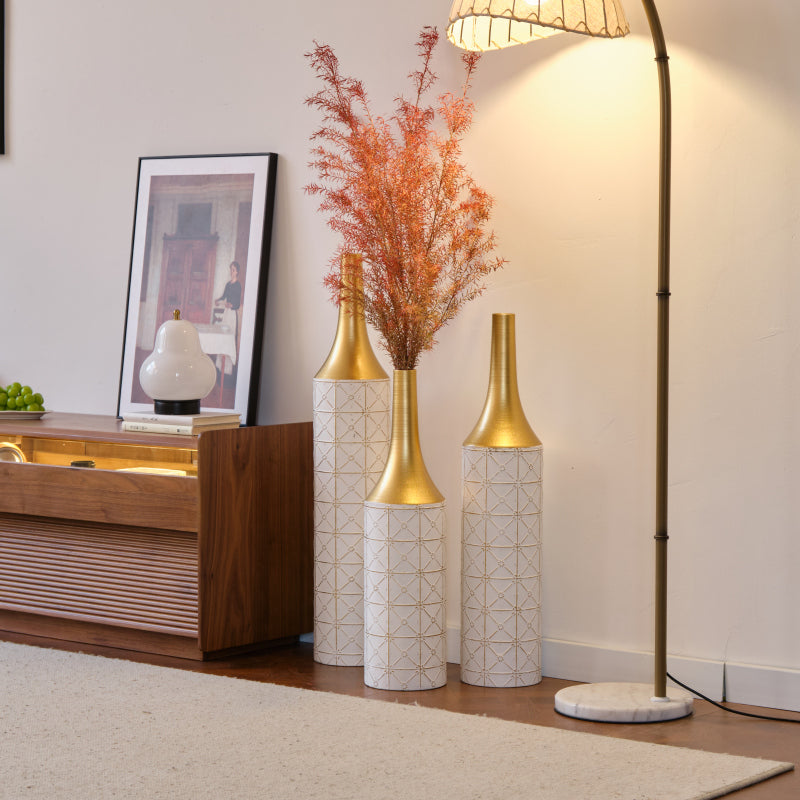 Modern Floor Vase Trio for Living Room, Tall White Metal