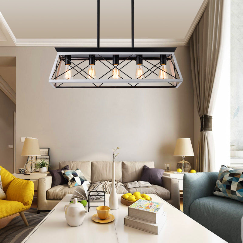 Modern Industrial 5-Light Pendant for Dining with Metal Cage