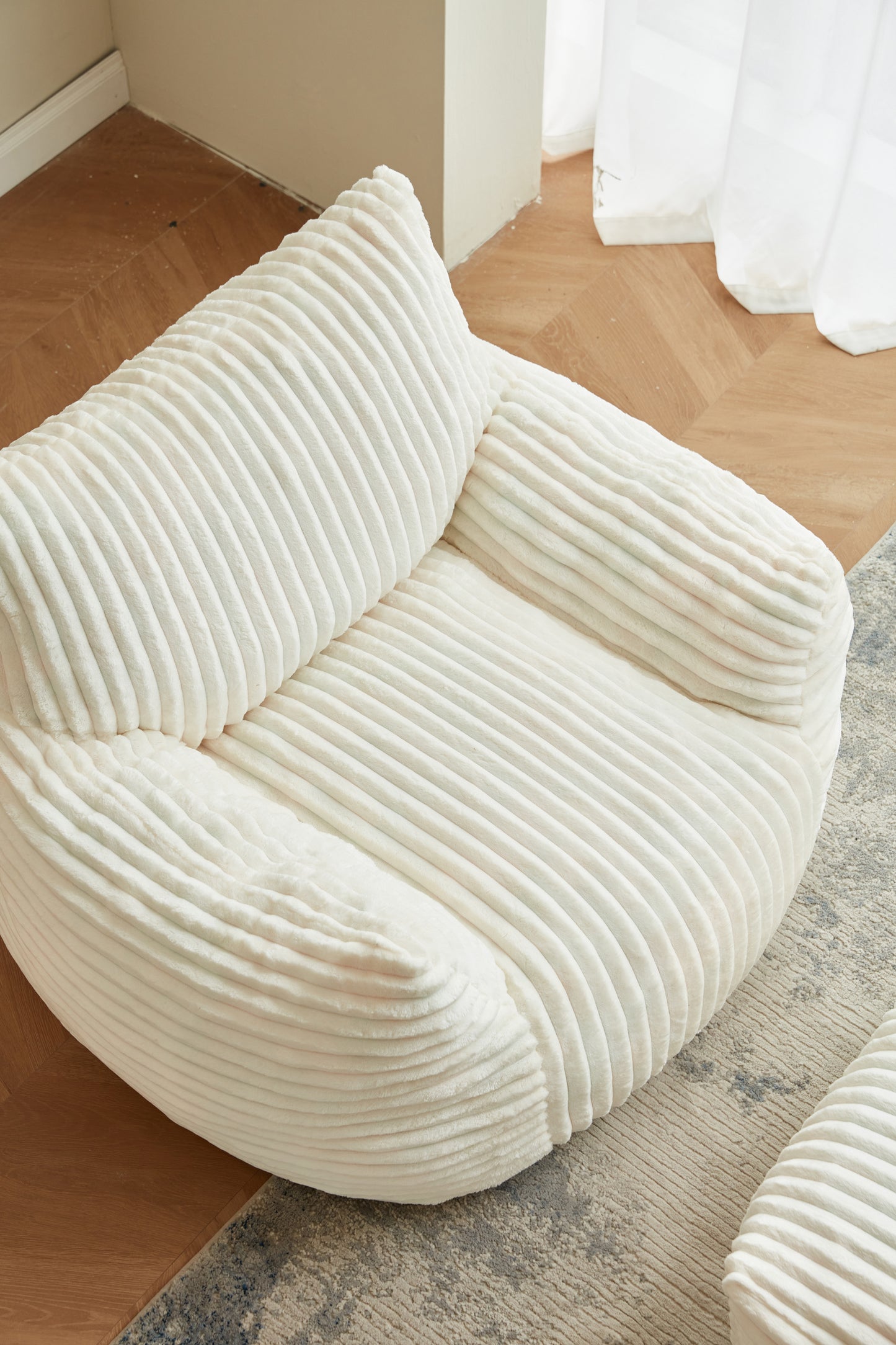 Bean Bag Chair with Ottoman, Modern Giant Bean Bag Couch Sofa with Footstool, Lounge Large Bean Bag Chairs for Adults Teens, Comfy Faux Fur Reading Chair for Bedroom, Living Room