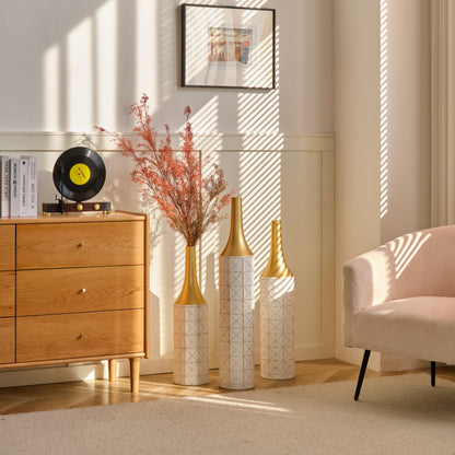 Modern Floor Vase Trio for Living Room, Tall White Metal