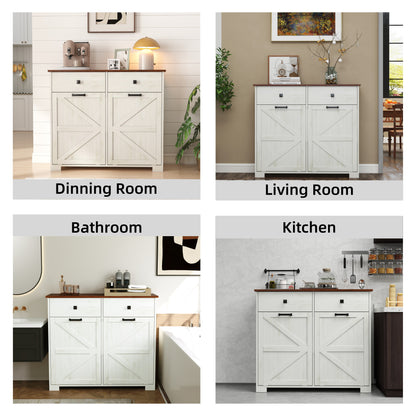 Farmhouse Barn-Door Double Tilt-Out Kitchen Trash Cabinet
