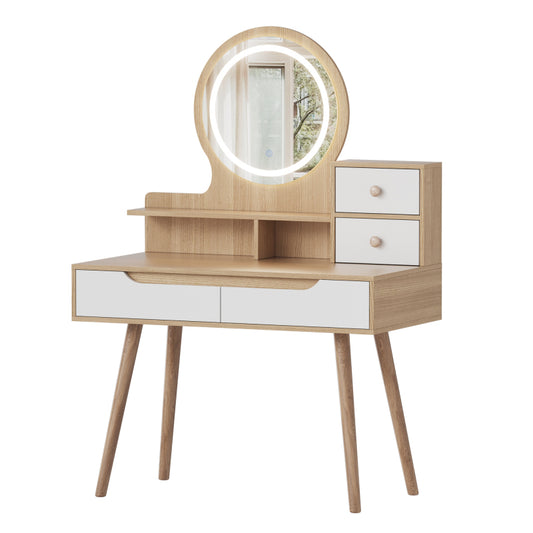Modern Makeup Vanity for Small Bedrooms, Tri-Fold LED Mirror
