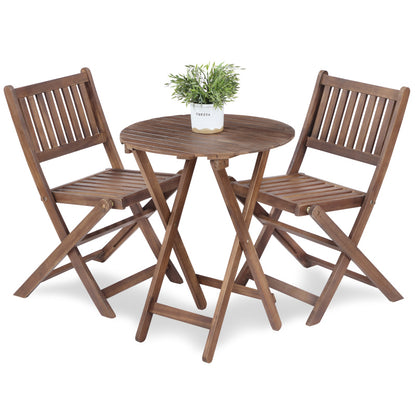Natural Acacia 3-Pc Bistro Set for Patio & Balcony, Folding