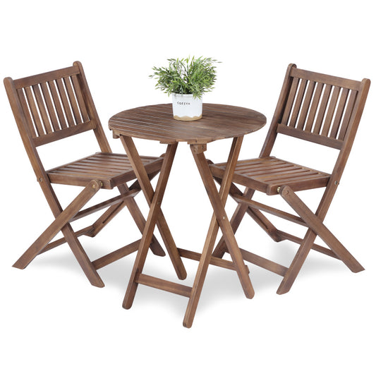 Natural Acacia 3-Pc Bistro Set for Patio & Balcony, Folding