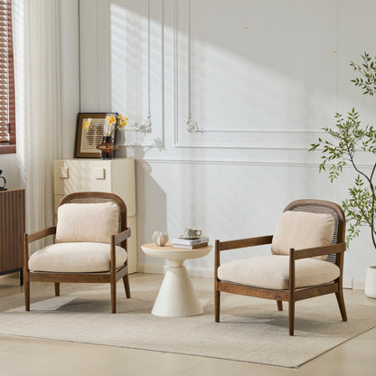 Mid-Century Armchairs Set of 2 for Living Room, Rattan Back