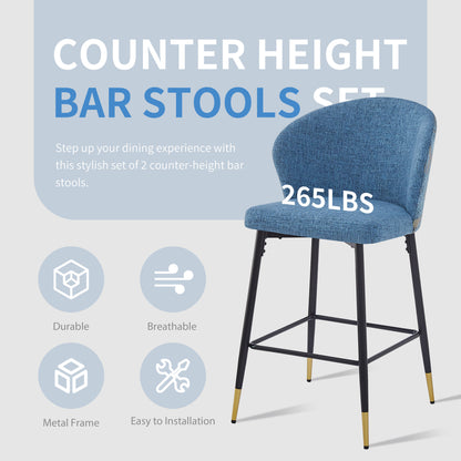 Jacquard Counter Stools for Kitchen, Metal Footrest, 2-Pack