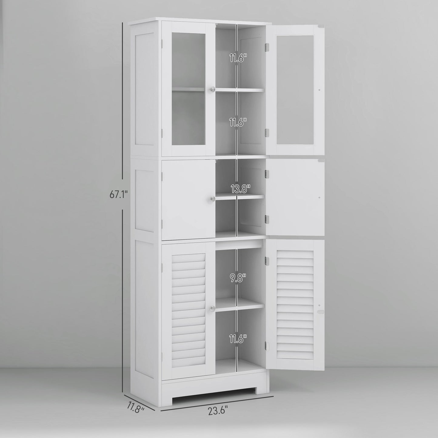 HOMCOM Modern Bathroom Cabinet with Glass & Louvered Doors