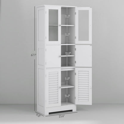 HOMCOM Modern Bathroom Cabinet with Glass & Louvered Doors