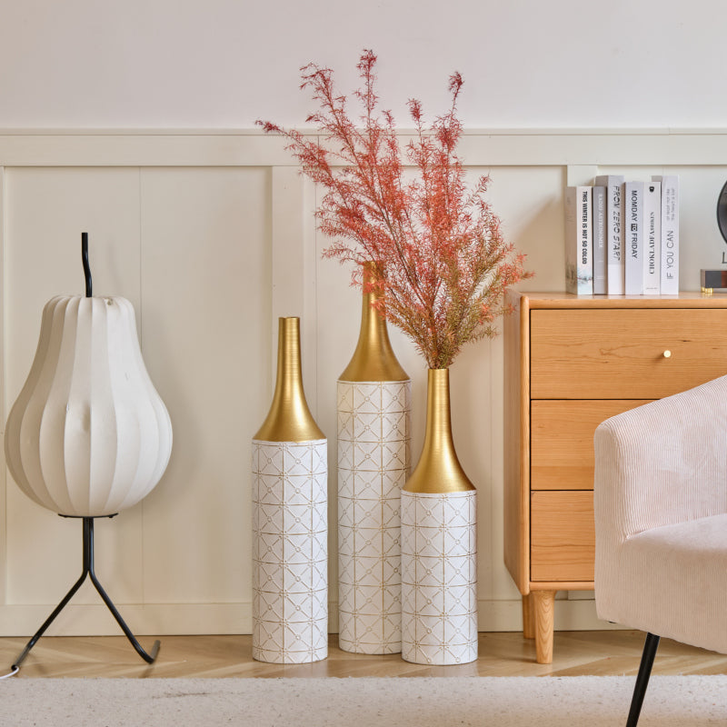 Modern Floor Vase Trio for Living Room, Tall White Metal
