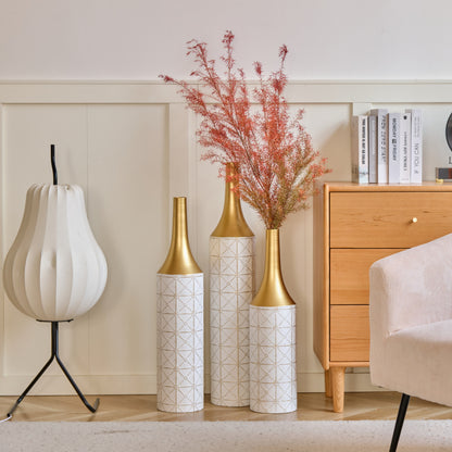 Modern Floor Vase Trio for Living Room, Tall White Metal