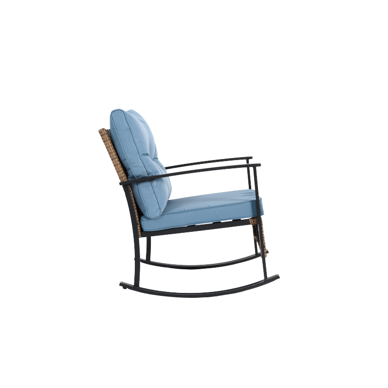 Wicker Patio Rocking Chair Set, 3-Pc, Blue, Compact