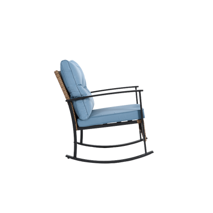 Wicker Patio Rocking Chair Set, 3-Pc, Blue, Compact