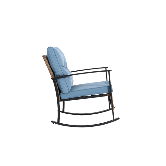 Wicker Patio Rocking Chair Set, 3-Pc, Blue, Compact