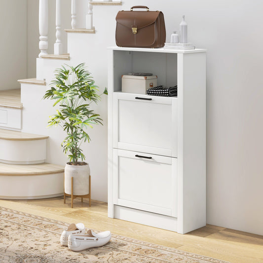 HOMCOM Modern Shoe Cabinet for Entryway with 2 Flip Drawers