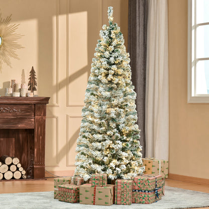HOMCOM Slim Snow-Flocked Pre-Lit Christmas Tree, 250 LEDs