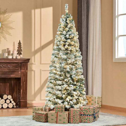 HOMCOM Slim Snow-Flocked Pre-Lit Christmas Tree, 250 LEDs