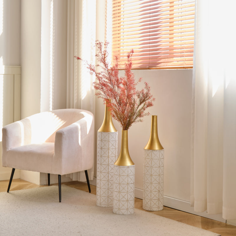 Modern Floor Vase Trio for Living Room, Tall White Metal