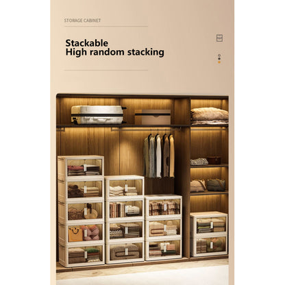 Modern Folding Closet Cabinet with Wheels, 3-Tier