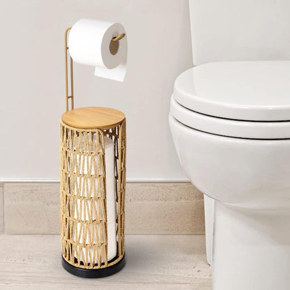 Boho Rattan Toilet Paper Holder Stand for Bathroom, 3-Roll