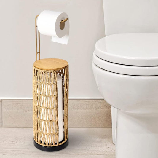 Boho Rattan Toilet Paper Holder Stand for Bathroom, 3-Roll