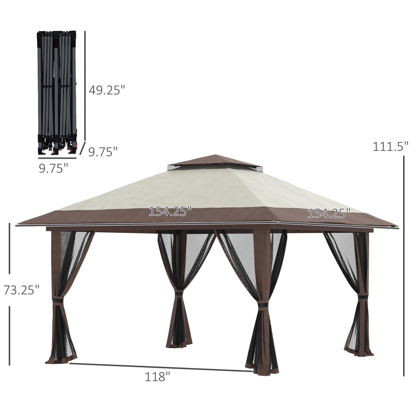 Outsunny 13x13 Pop-Up Patio Gazebo, 2-Tier Roof & Carry Bag