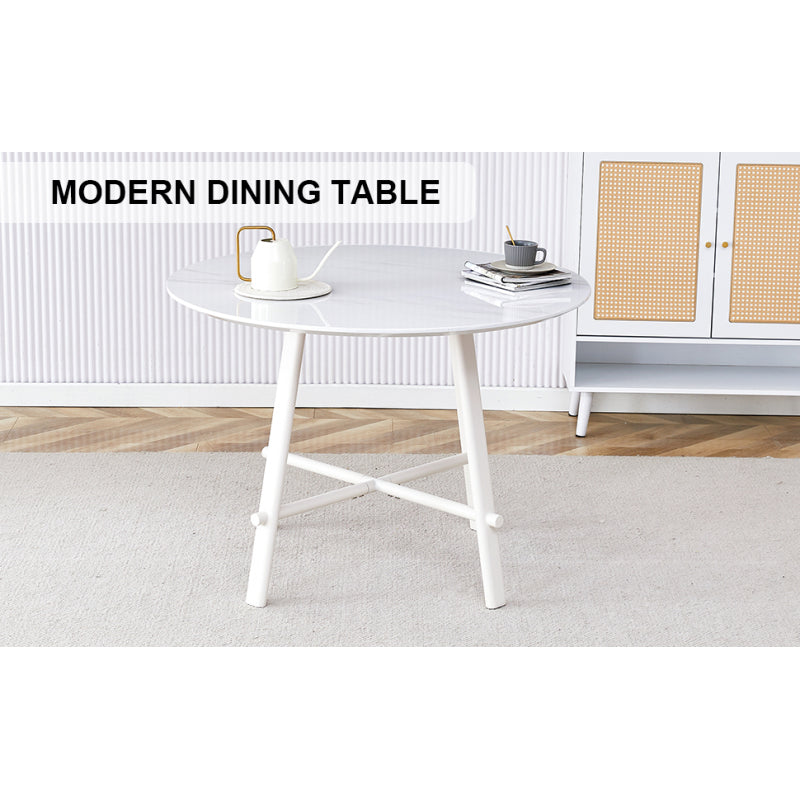 Modern Round Dining Table, Dining Room, 42-Inch White Top