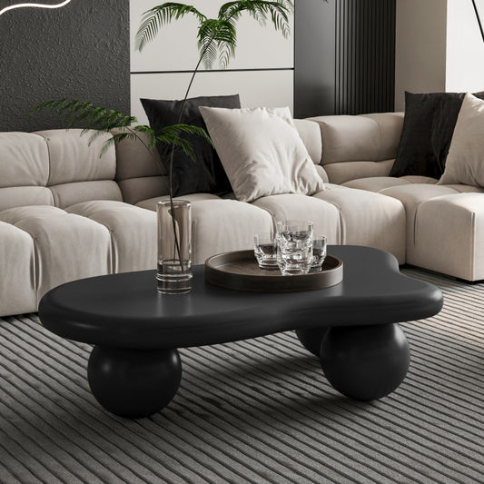 Modern Black Cloud Coffee Table for Living Room, 3 Ball Legs