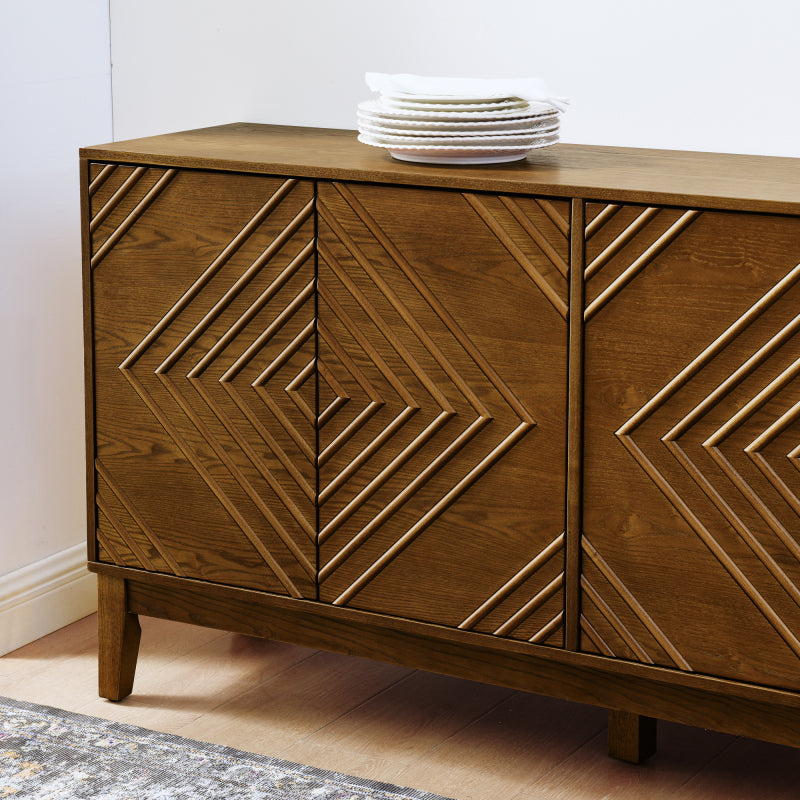 Walnut Mid-Century Sideboard for Living Room, Fluted Doors