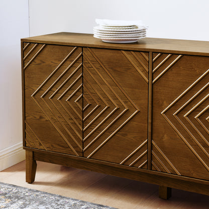 Walnut Mid-Century Sideboard for Living Room, Fluted Doors