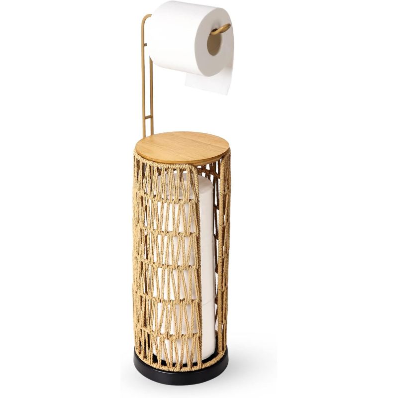 Boho Rattan Toilet Paper Holder Stand for Bathroom, 3-Roll