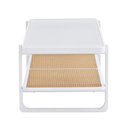 Modern White Coffee Table for Living Room, Glass Top, 2-Tier