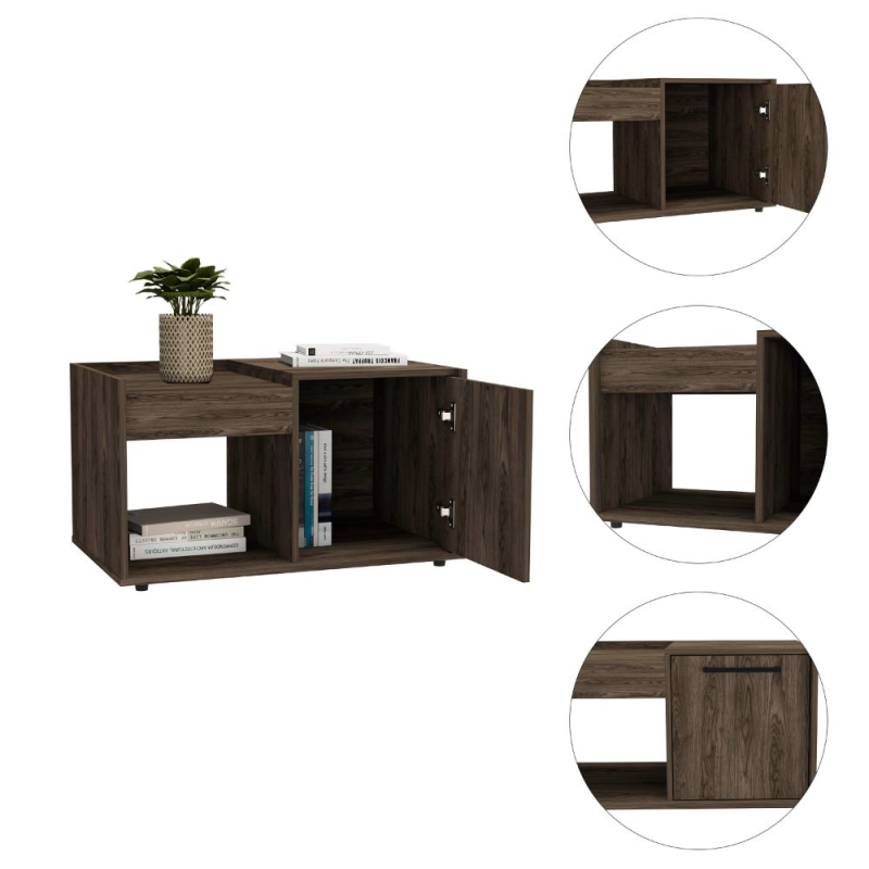 Modern Lyon Coffee Table, Living Room Storage, Dark Walnut