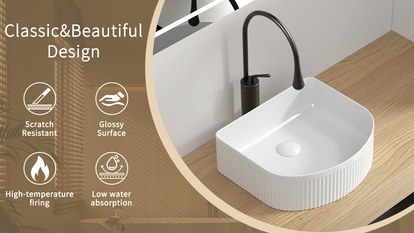 Modern Rectangle Vessel Sink for Powder Rooms Glossy Ceramic