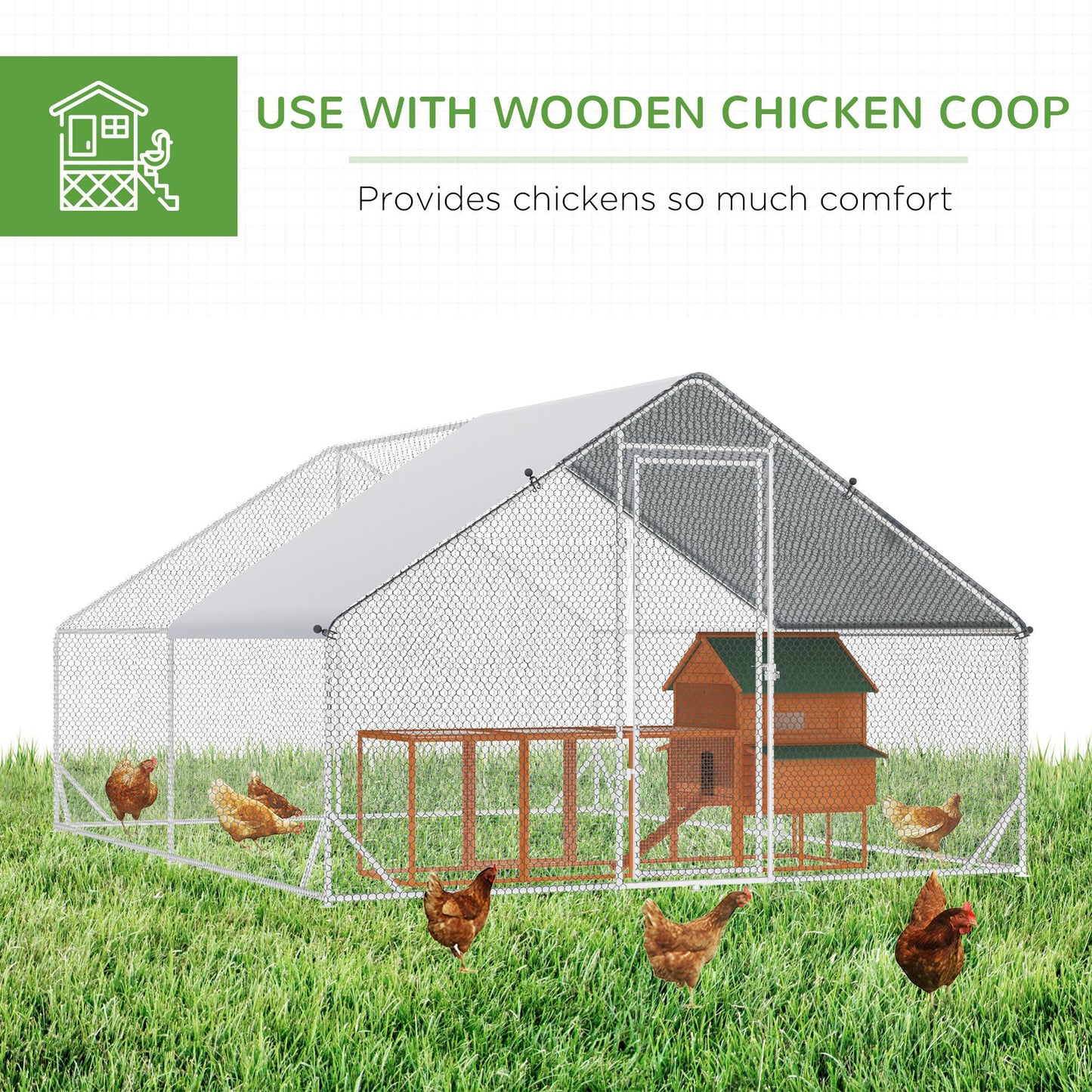 PawHut Metal Chicken Run for Backyard, Cover & Locking Door