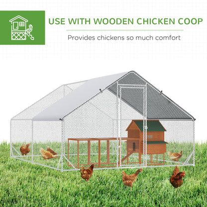 PawHut Metal Chicken Run for Backyard, Cover & Locking Door