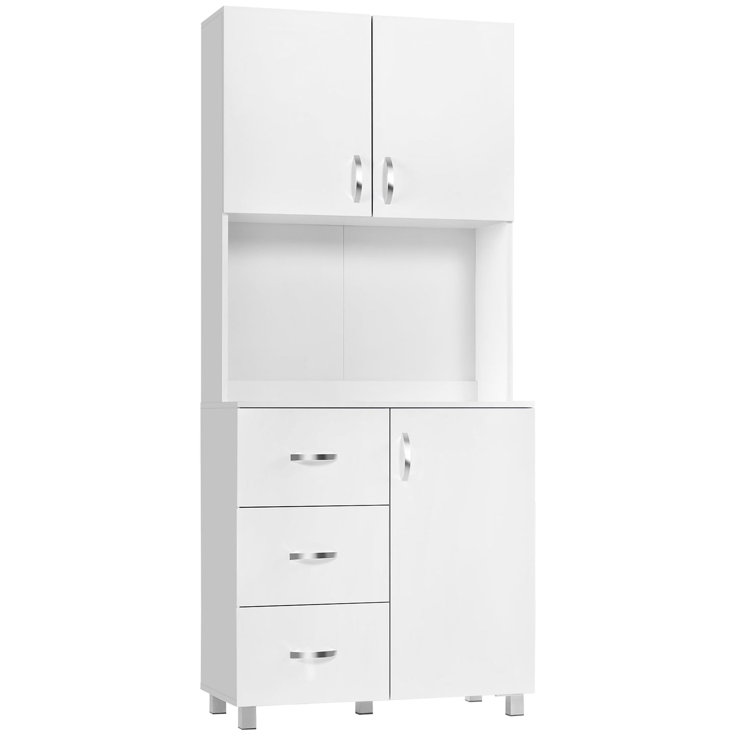 HOMCOM Modern White Kitchen Hutch Buffet, Adjustable Shelves