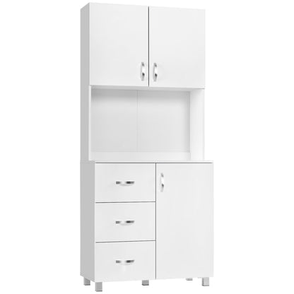 HOMCOM Modern White Kitchen Hutch Buffet, Adjustable Shelves