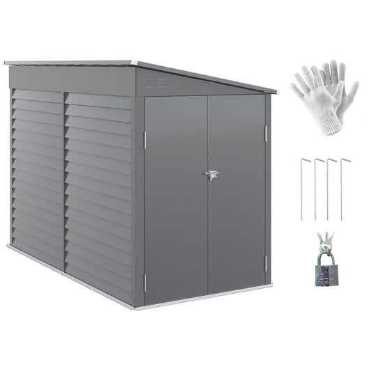 Outsunny Slim Lean-To Steel Storage Shed for Patio, Lockable