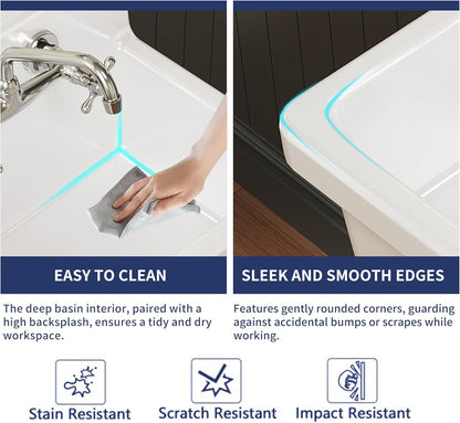 ELLAI Farmhouse Wall-Mount Laundry Room Sink with High Back