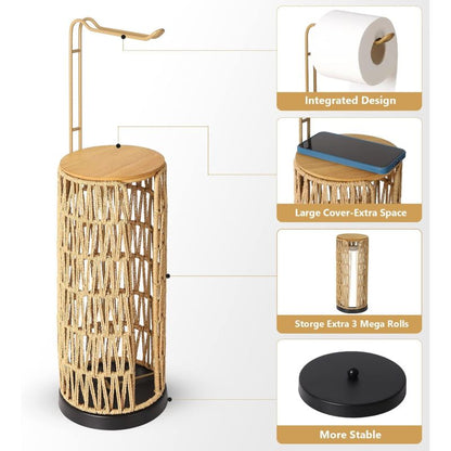 Boho Rattan Toilet Paper Holder Stand for Bathroom, 3-Roll