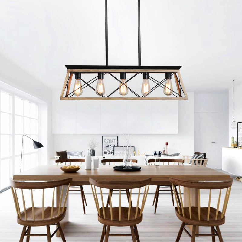 Modern Industrial 5-Light Pendant for Dining with Metal Cage