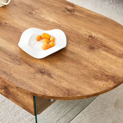 Natural Oval Coffee Table, Living Room, Glass Sides, Drawers