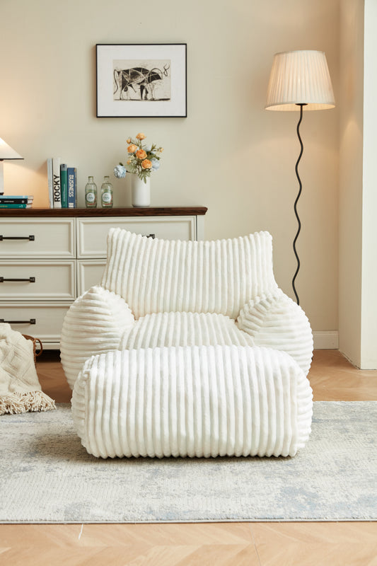 Bean Bag Chair with Ottoman, Modern Giant Bean Bag Couch Sofa with Footstool, Lounge Large Bean Bag Chairs for Adults Teens, Comfy Faux Fur Reading Chair for Bedroom, Living Room